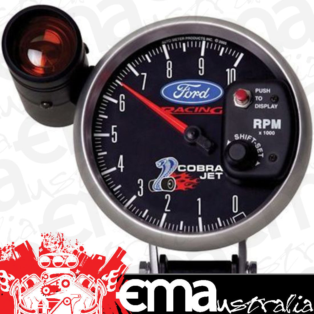 AutoMeter AU880281 Tachometer Ford Racing Cobra Jet Logo 0-10000 RPM 5.0 In. Analog Elecal Red Shift Light