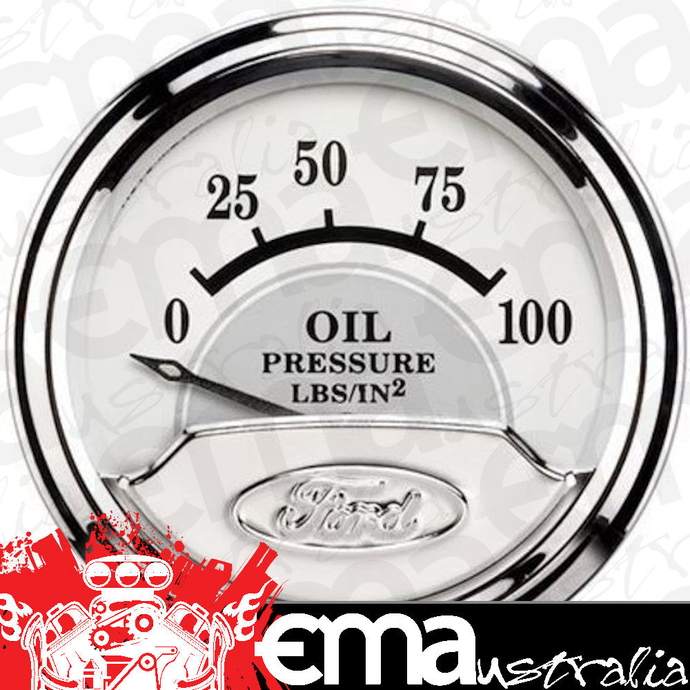 AutoMeter AU880352 Ford Racing Analog Oil Pressure 0-100 PSI 2-1/16" White/Gray Face Elecal