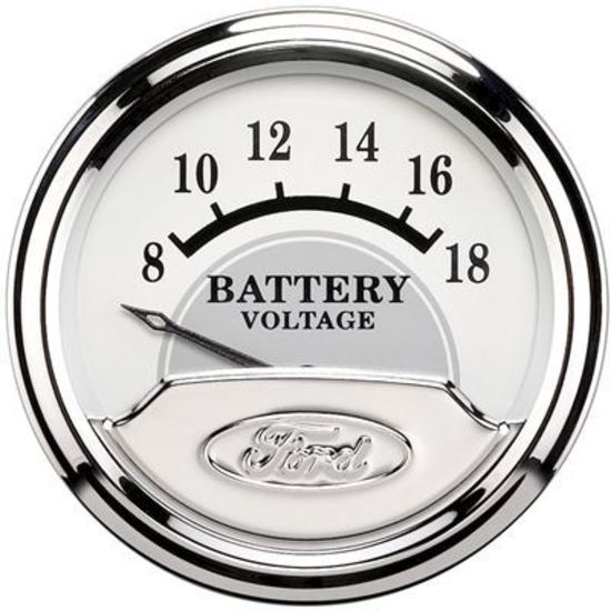 AutoMeter AU880354 Ford Racing Analog Voltmeter 8-18 V 2-1/16" White/Gray Face Elecal