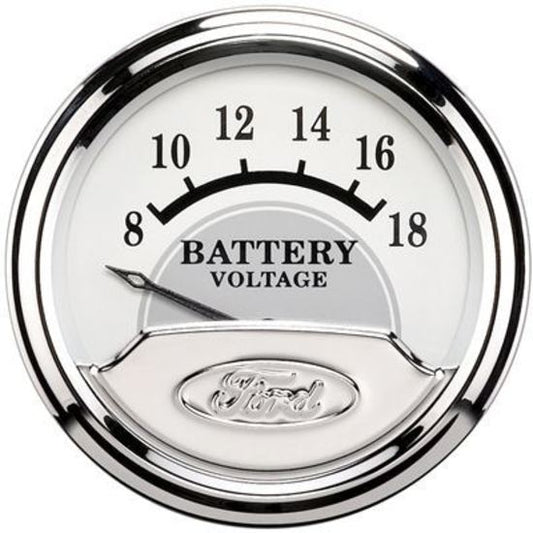 AutoMeter AU880354 Ford Racing Analog Voltmeter 8-18 V 2-1/16" White/Gray Face Elecal