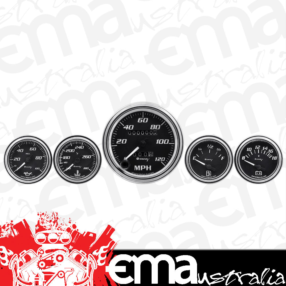 Autometer Equus AUE7500 5 Gauge Kit Black Mech Speedo,Fuel,Water Temp,Oil,Volts