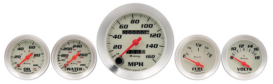 Autometer Equus AUE8500 5 Gauge Kit White Mech Speedo,Fuel,Water Temp,Oil,Volts