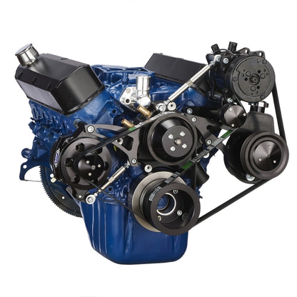 CVF B-302-SERPENTINE-AC-ALL Stealth Black Ford 289-302-351W Serpentine Conversion Kit - Alternator Power Steering & A/C - All Inclusive