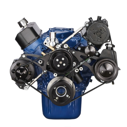 CVF B-302-SERPENTINE-AC-ALL Stealth Black Ford 289-302-351W Serpentine Conversion Kit - Alternator Power Steering & A/C - All Inclusive
