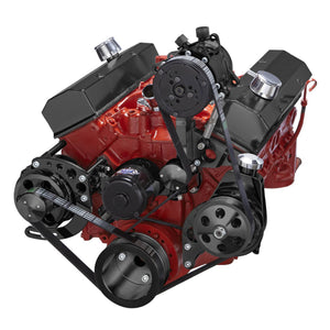 CVF B-350-SERPENTINE-AC-C-EWP Black Chevy Small Block Serpentine Conversion - AC Alternator & Power Steering Electric Water Pump