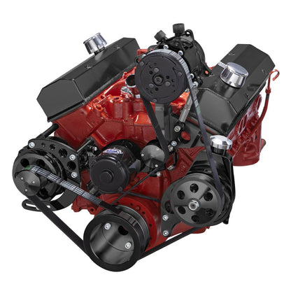 CVF B-350-SERPENTINE-AC-C-EWP Black Chevy Small Block Serpentine Conversion - AC Alternator & Power Steering Electric Water Pump