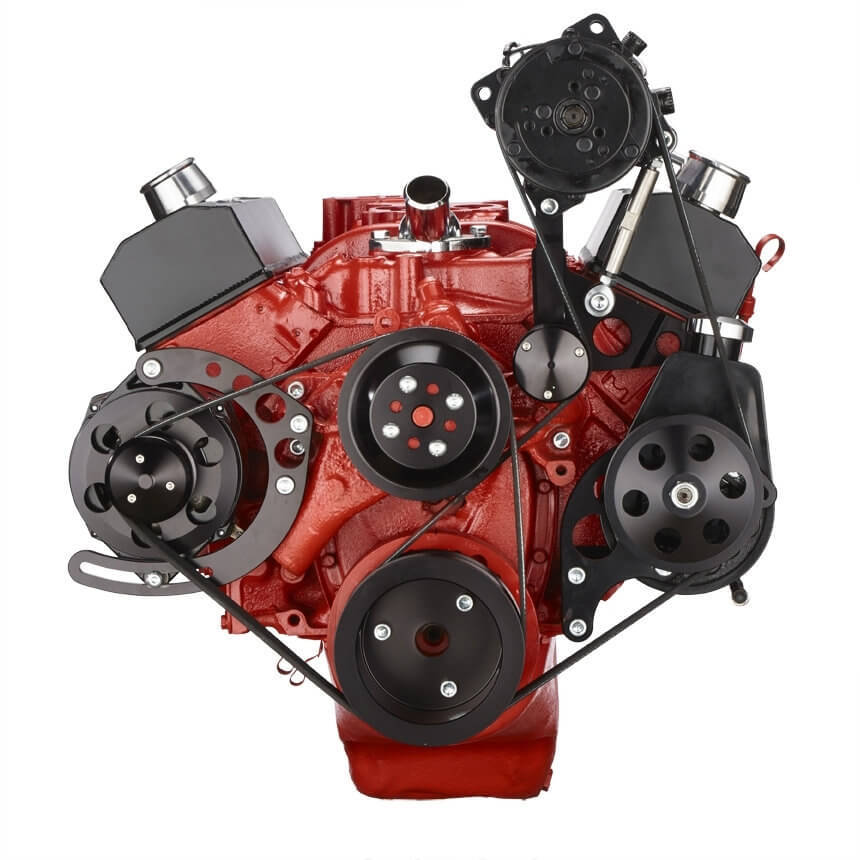 CVF B-350-SERPENTINE-AC-C Black Chevy Small Block Serpentine Conversion - AC & Power Steering Long Water Pump