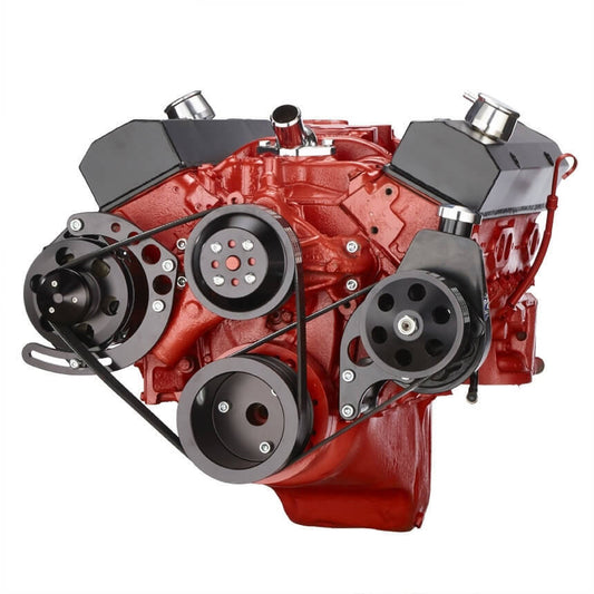 CVF Racing CVF-B-350-SERPENTINE-PS-C B-350-SERPENTINE-PS-C Black Chevy Small Block Serpentine Conversion - Power Steering Long Water Pump