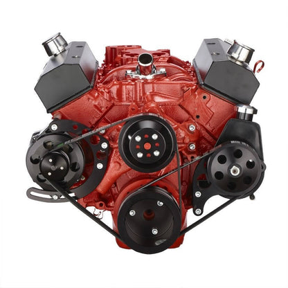 CVF Racing CVF-B-350-SERPENTINE-PS-C B-350-SERPENTINE-PS-C Black Chevy Small Block Serpentine Conversion - Power Steering Long Water Pump