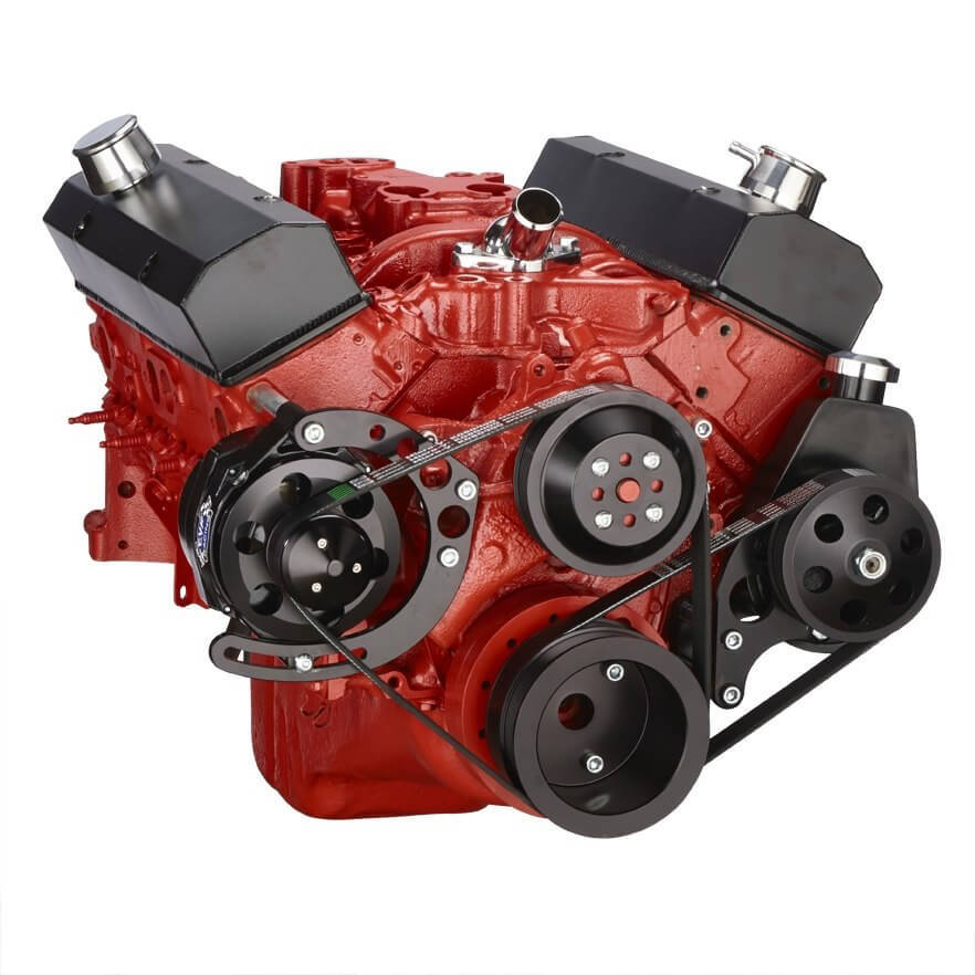 CVF Racing CVF-B-350-SERPENTINE-PS-C B-350-SERPENTINE-PS-C Black Chevy Small Block Serpentine Conversion - Power Steering Long Water Pump
