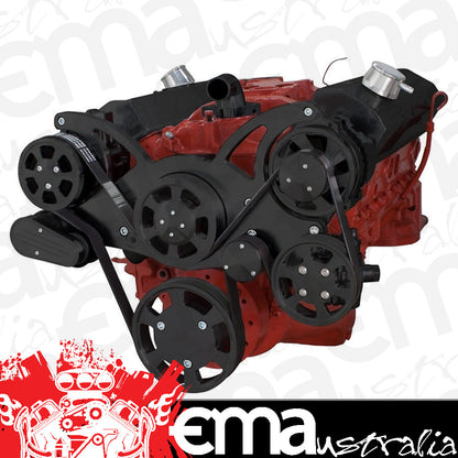 Small Block Chev, 283 350 400 B-350-Wraptor-AC Serpentine Pulley Conversion Kit AC Black CVF Racing CVF-CVF-B-350-WRAPTOR-AC