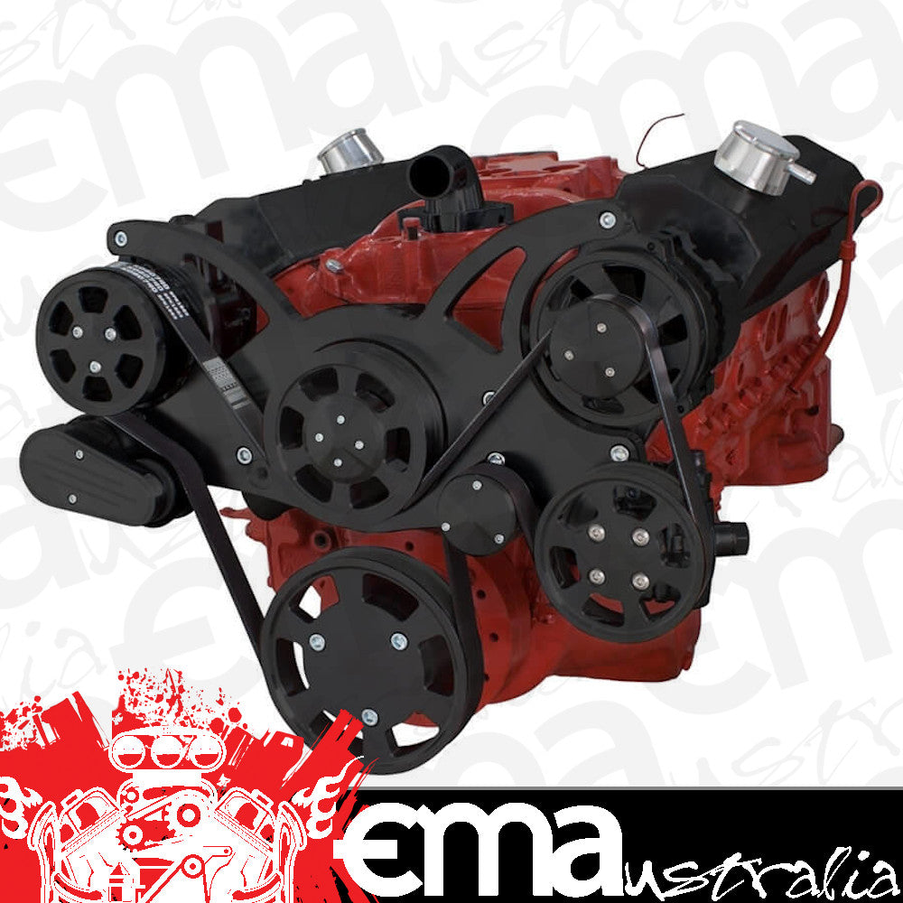 Small Block Chev, 283 350 400 B-350-Wraptor-AC Serpentine Pulley Conversion Kit AC Black CVF Racing CVF-CVF-B-350-WRAPTOR-AC