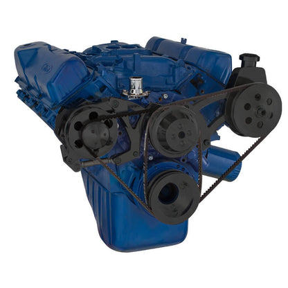 CVF B-351C-PS-SYSTEM Stealth Black Ford 351C 351M & 400 V-Belt System - Power Steering & Alternator