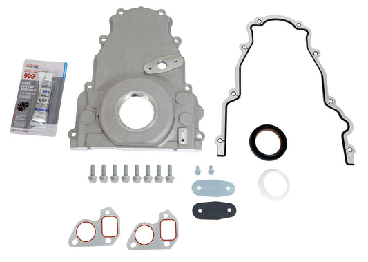 Timing Cover, Cast Aluminum, 1-Piece, With Seal, Cover Gasket and Cam Sensor Cover Plate, Natural, Chevy LS1, LS2, LS3, LS6 (EMA-G6319)