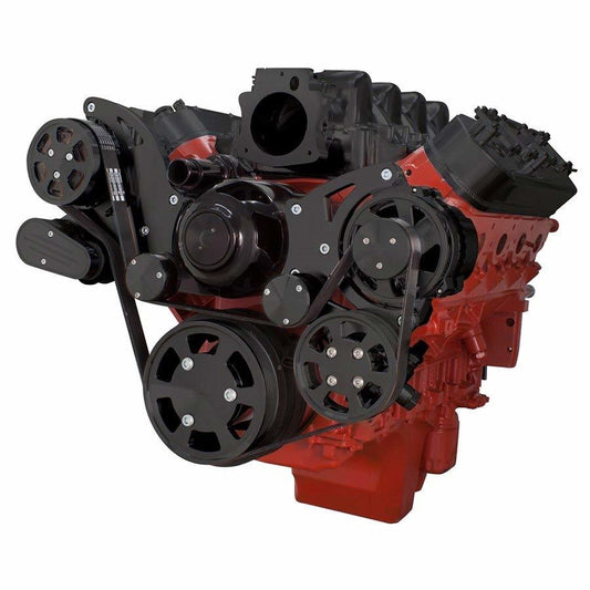 CVF B-LSX-WRAPTOR-AC-EWP Stealth Black Chevy LS Engine Serpentine Kit - AC Alternator & Power Steering w/ Electric Water Pump