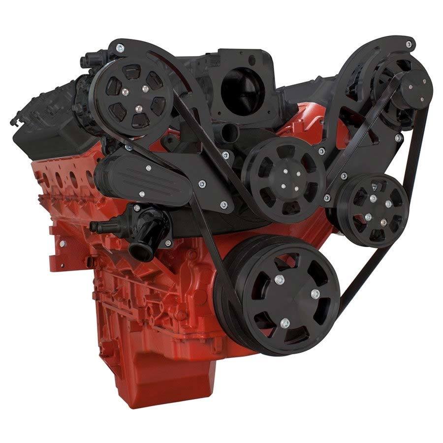 CVF B-LSX-WRAPTOR-AC Black Chevy LS Engine Serpentine Kit - AC Alternator & Power Steering