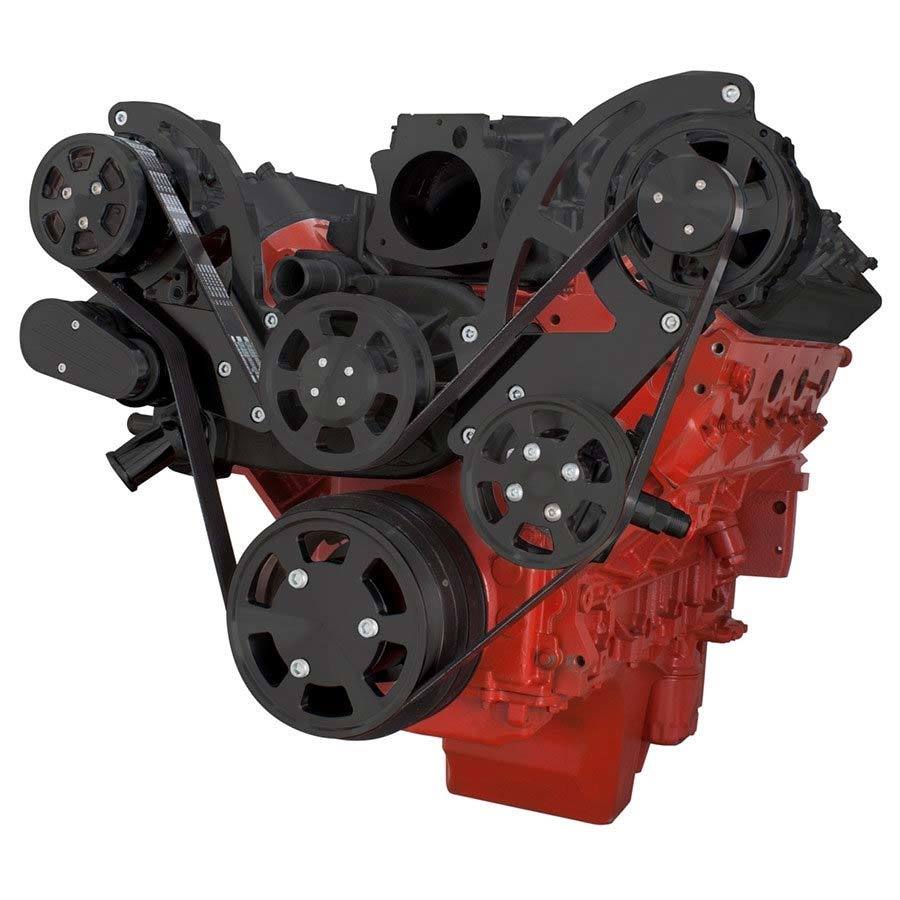 CVF B-LSX-WRAPTOR-AC Black Chevy LS Engine Serpentine Kit - AC Alternator & Power Steering