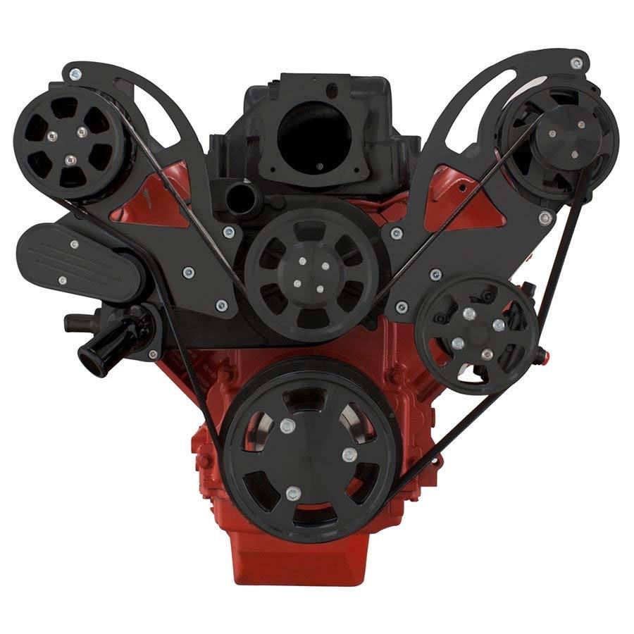 CVF B-LSX-WRAPTOR-AC Black Chevy LS Engine Serpentine Kit - AC Alternator & Power Steering