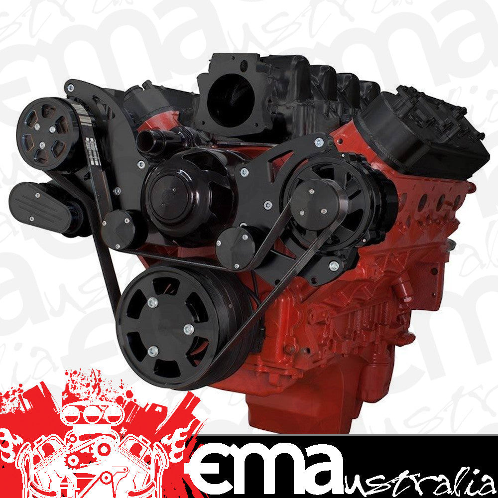 CVF B-LSX-WRAPTOR-ACO-EWP Stealth Black Chevy LS Serpentine Kit - AC & Power Steering Electric Water Pump