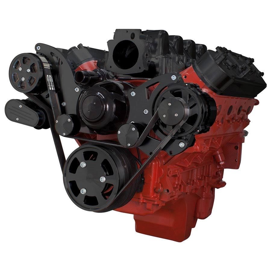 CVF B-LSX-WRAPTOR-ACO-EWP Stealth Black Chevy LS Serpentine Kit - AC & Power Steering Electric Water Pump