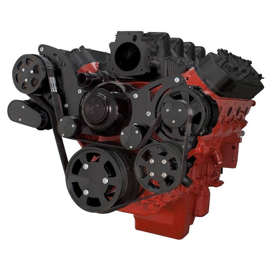 CVF B-LSX-WRAPTOR-PS-EWP Stealth Black Chevy LS Engine Serpentine Kit - Power Steering & Alternator w/ Electric Water Pump