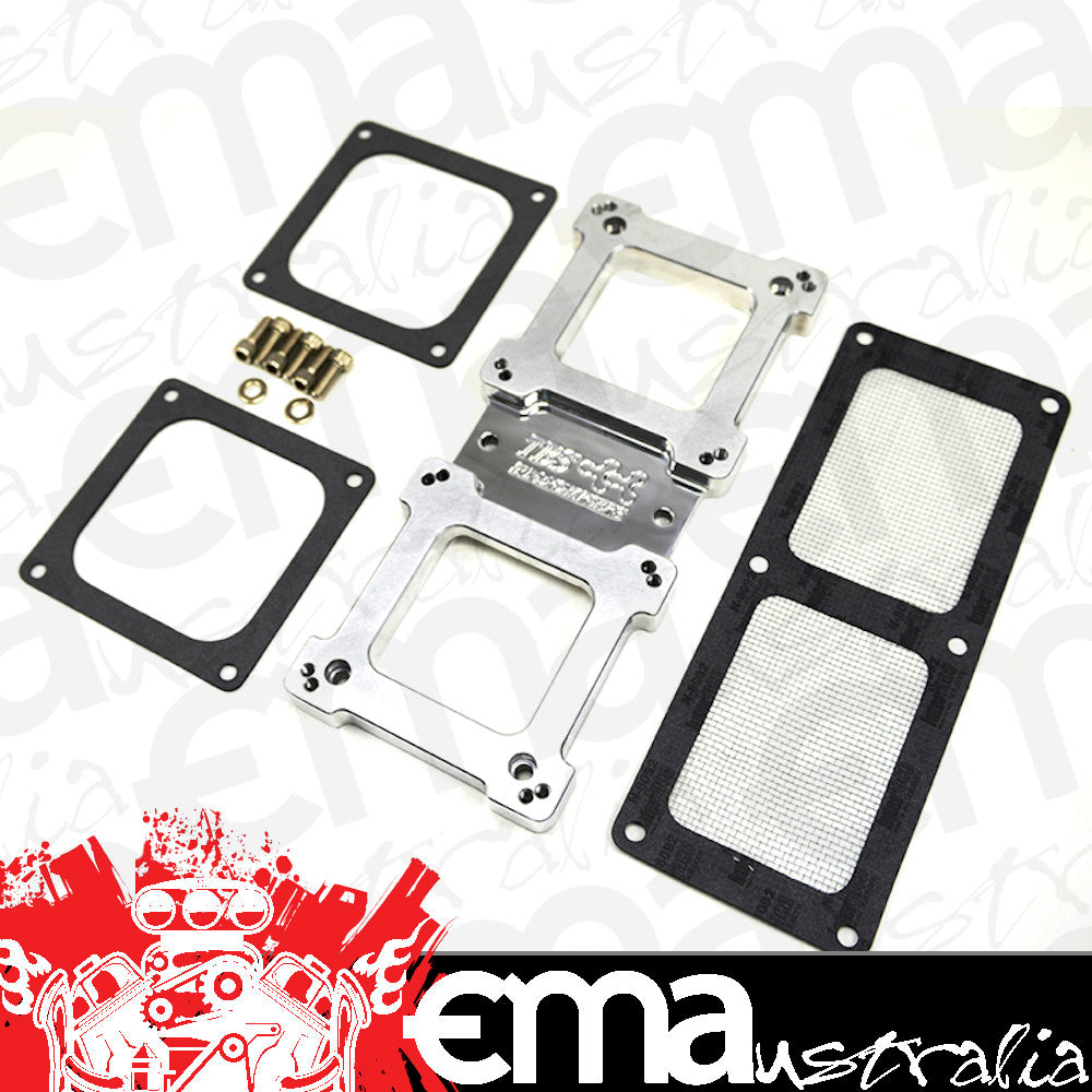 The Blower Shop B4300 Billet Dual Carb Adaptor suit 4150 Carburettor Sideways Mount