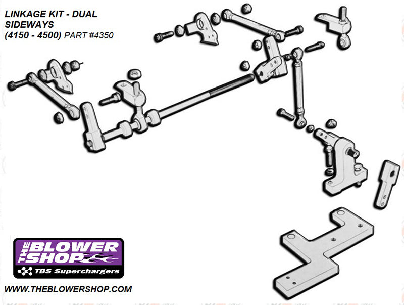 The Blower Shop B4350 Dual Carb Linkage Kit suit 4150 & 4500 Carburettor Sideways Mount