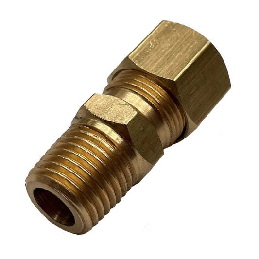 Brass Single Compression Union 3/8" (9.5mm) Hose Tube to 1/4" (6.3mm) Male BSP Thread