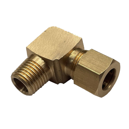 Brass Compression Union Elbow 3/8" (9.5mm) Tube to 1/4" (6.3mm) Male BSP Thread