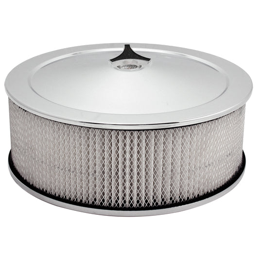 Chrome Air Filter Cleaner 14" x 5" Holley or Holden Quadrajet Base Paper Element