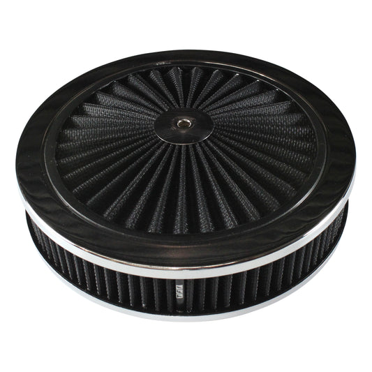 TFI-45721 Extraflow Black Chrome Air Cleaner Filter 9"x 2" Assy fit Holley 5-1/8" Base