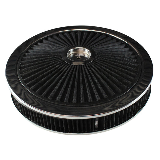 TFI-47641 Extraflow Black Chrome Air Filter Cleaner 14"x 2" Holley Edelbrock Recessed Base