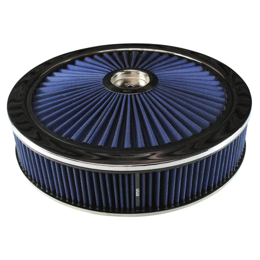 TFI-47626 Extraflow Blue Chrome Air Filter Cleaner 14" x 3" Holley Edelbrock Recessed Base