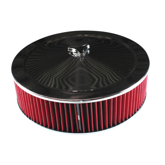 Chrome Air Filter Cleaner 14" x 4" Holley or Holden Quadrajet Base Red Washable