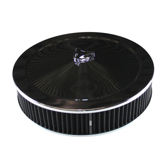 Chrome Air Filter Cleaner 14" x 3" Holley or Holden Quadrajet Base Black Element