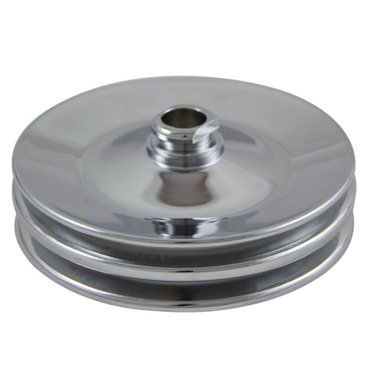 Pulley GM Power Steering Dual Groove Chrome Steel 3/4" Shaft 5-3/4" Diam