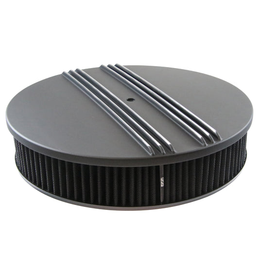 Black Alloy Dual Centre Finned Air Cleaner 14" x 3" Holley Edelbrock Black Filte
