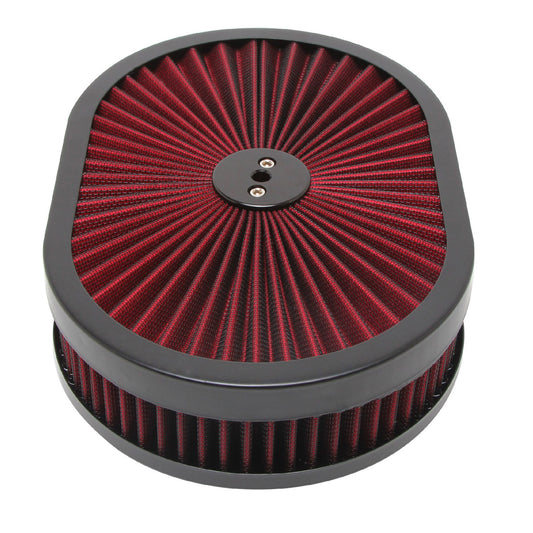 Oval Extraflow Black Edge Red Air Cleaner 12"x 2" Holley Edelbrock Quadrajet