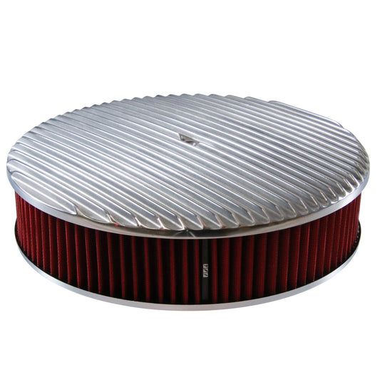 TFI Racing 68-419 Air Cleaner 14 x 3 Round Polished Aluminium Full Finned Red Washable Element (40823)