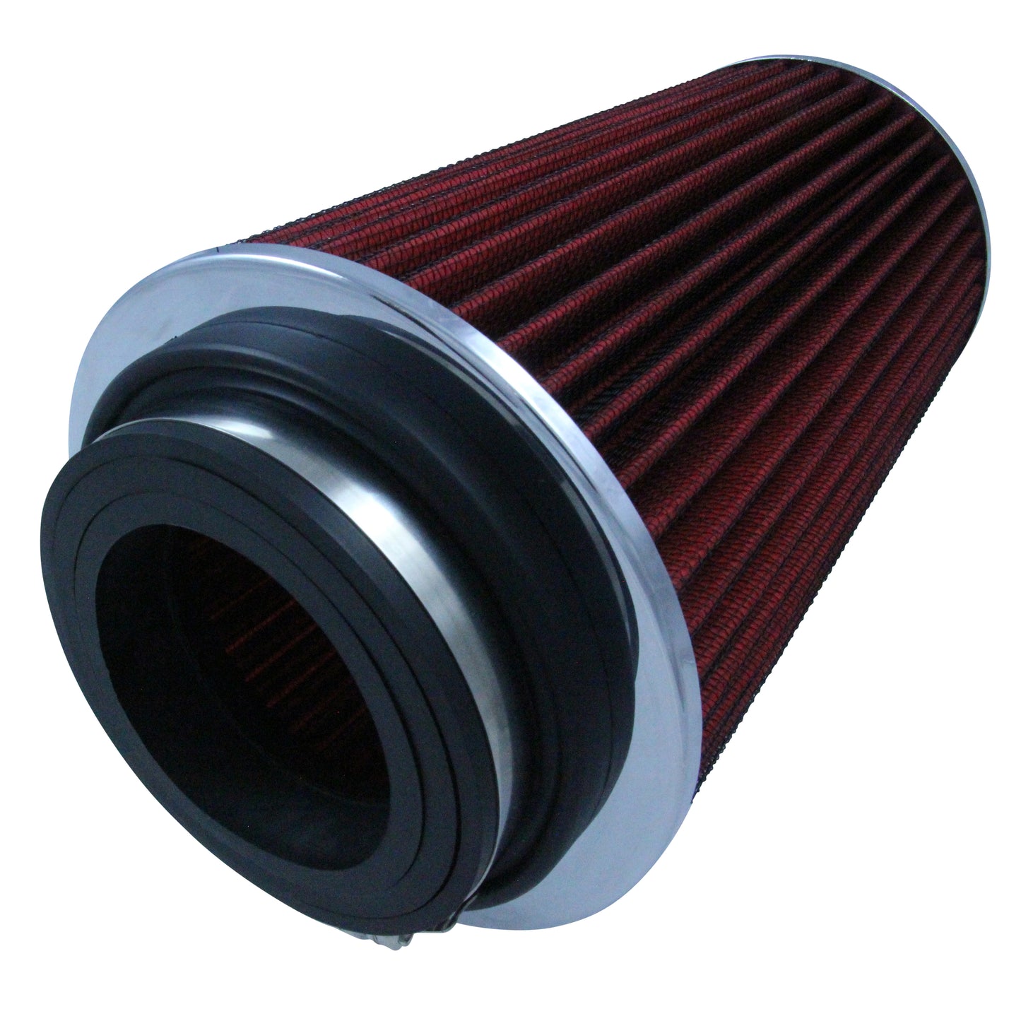 Conical High Flow Air Filter Multi Fit 3"-3.5"-4". 10" Tall Red/Chrome