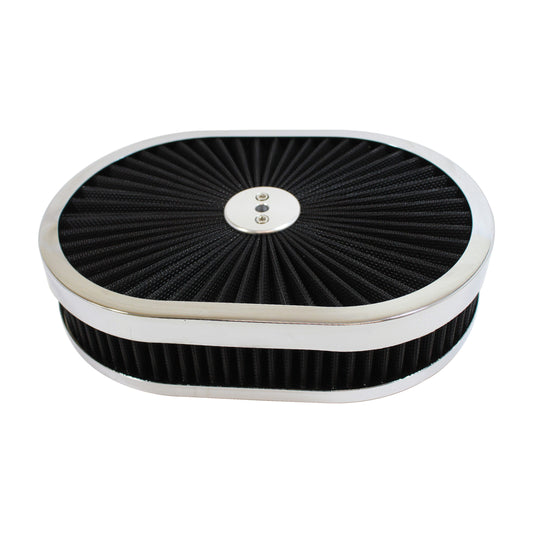 Oval Extraflow Chrome Edge Black Air Cleaner 12"x 2" Holley Edelbrock Quadrajet