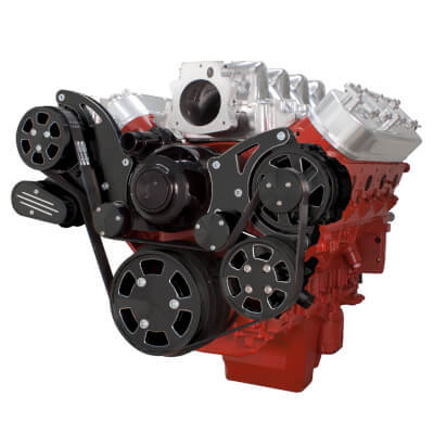 CVF BD-LSX-WRAPTOR-AC-EWP Black Diamond Chevy LS Engine Serpentine Kit - AC Alternator & Power Steering w/ Electric Water Pump