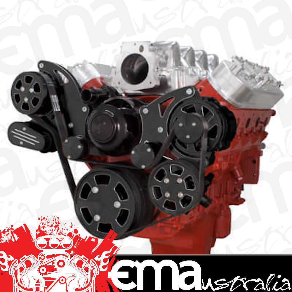 CVF BD-LSX-WRAPTOR-AC-EWP Black Diamond Chevy LS Engine Serpentine Kit - AC Alternator & Power Steering w/ Electric Water Pump