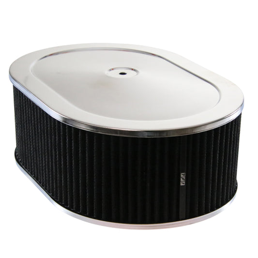 Oval Chrome Steel Air Cleaner 12" x 4" Holley Edelbrock Quadrajet Black Filter