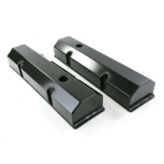 Valve Cover Chev SB 283-350 Tall Fabricated Black Aluminium Anodized with Rails