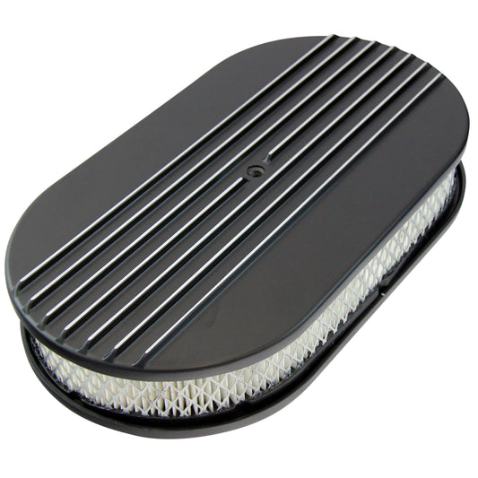 Oval Black Half Finned Air Cleaner 15" x 2" Holley Edelbrock Quadrajet Carter
