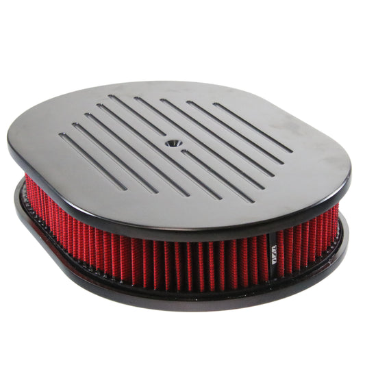 Oval Black Ball Milled Air Cleaner 12" x 2" Holley Edelbrock Quadrajet Carter