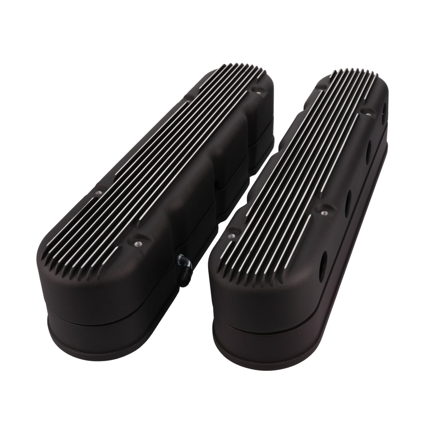 GM LS Finned Cast Alloy 2 Piece Valve Covers with Coil Mounts and Covers Black
