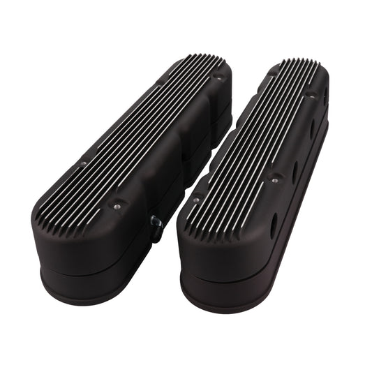 GM LS Finned Cast Alloy 2 Piece Valve Covers with Coil Mounts and Covers Black