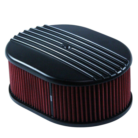 Oval Black Half Finned Air Cleaner 12" x 2" Holley Edelbrock Quadrajet Carter